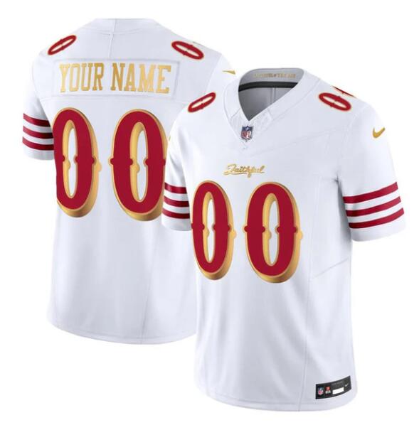 Women's San Francisco 49ers Active Player Custom White Gold 2025 F.U.S.E. “Rivalries” Vapor Limited Stitched Football Jersey(Run Small)